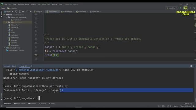 9. python set | python frozenset | python tuples  | python basic | python django tutorial