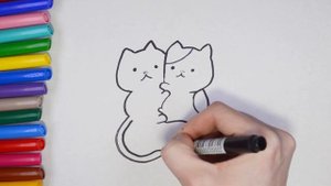 Рисуем два милых котенка. How to draw a kitten
