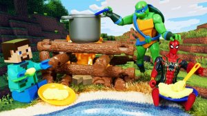 Видео игры - Пикник в лесу! Стив Майнкрафт, Спайдермен и Черепашка Ниндзя в видео для мальчиков