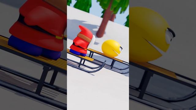 Sledding race Pacman vs Shy guy #shorts смотреть онлайн