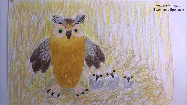 Как легко нарисовать птицу масляной пастелью | Филин | Для детей 7+ #рисунокптицы #пастель #длядете смотреть онлайн