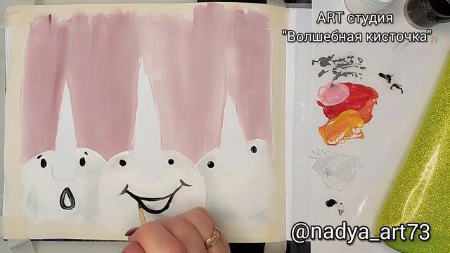 Рисуем весёлых снеговиков. #зима #рисуемснеговика #снеговик #гуашь #рисунок #арт смотреть онлайн