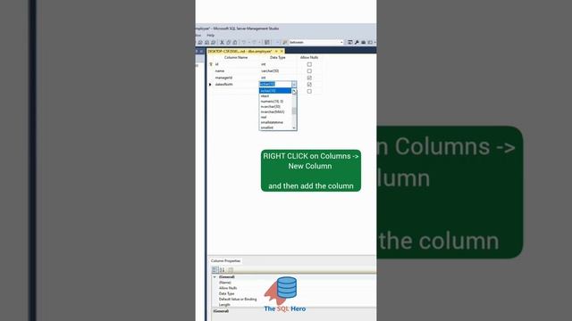 Simple way to add a new column in SSMS #database  #SQL #ssms #sqlserver #data #dataanalytics #dev