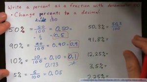 Write a percent as a fraction with denominator 100 - change to decimal