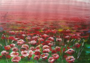 МАКОВОЕ ПОЛЕ. ПОЭТАПНО. ПИШЕМ ГУШЬЮ с помощью 5 цветов.