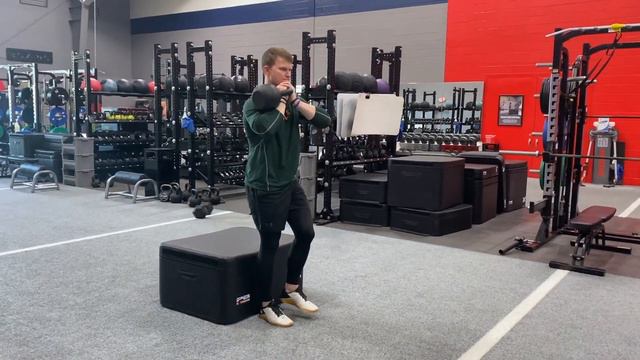 1-Leg Squat to Box (1-KB racked)
