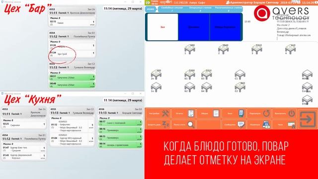 Монитор заказов - рабочее место поваров и барменов. Автоматизация кухни.