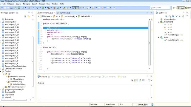 Access Modifiers for variables in java public , private, protected, default(Cont..) смотреть онлайн