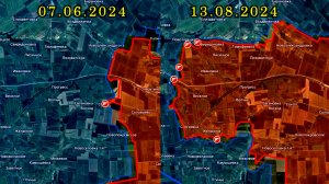 Карта боевых действий к западу от Очеретино с июнь по август 2024 года