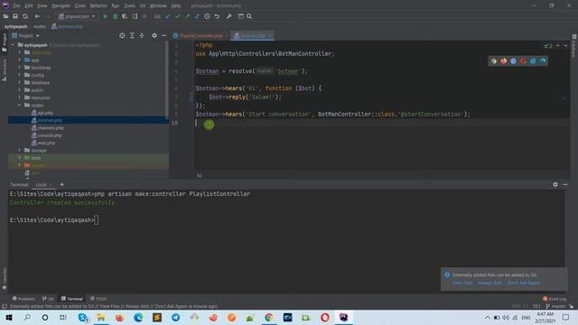 Telegram bot üçün Laravel kontroller necə yaradırıq?! | AytiQaqashBot