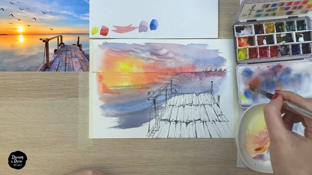 Бесплатный урок. Причал на закате. Акварельный скетчинг смотреть онлайн