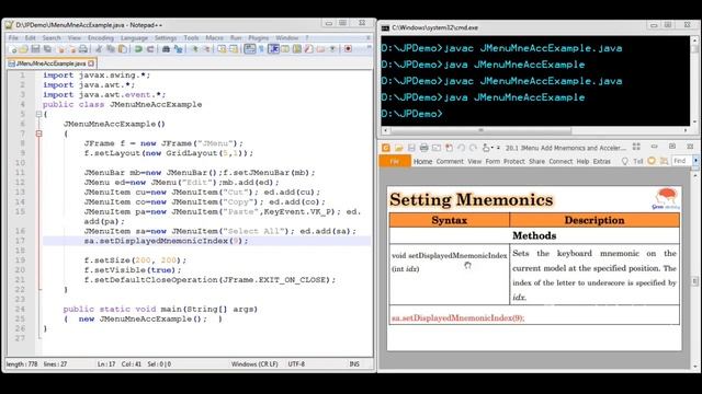 Java Swing GUI Part #33:Add Mnemonics and Accelerators to JMenu+ JMenuItem|Mnemonics vs Accelerator смотреть онлайн