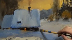 МОРОЗНЫЙ ВЕЧЕР. Как нарисовать ЗИМНИЙ ПЕЙЗАЖ маслом. "Сумерки" полная  версия