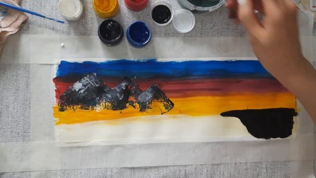 Рисуем пейзаж пластиковой картой! Просто и красиво! #рисуемвместе #урокиизо #пейзаж