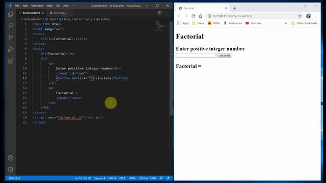 Factorial Calculator using HTML and JavaScript (part 1)