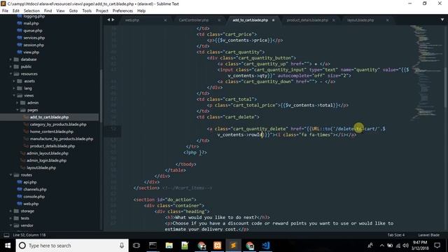E-commerce project by laravel 5.6 part-32 (cart product delete)