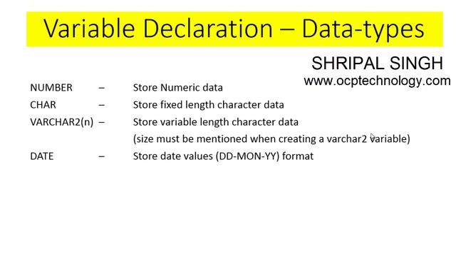 PLSQL TUTORIAL - How to variable declaration Datatypes in PLSQL