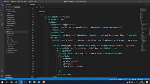 Верстка сайта React JS Material-UI - Форма регистрации, модальное окно
