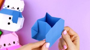 Оригами Коробочка Котик Снеговик из бумаги | DIY Новый год | Origami Cat Snowman Paper Box