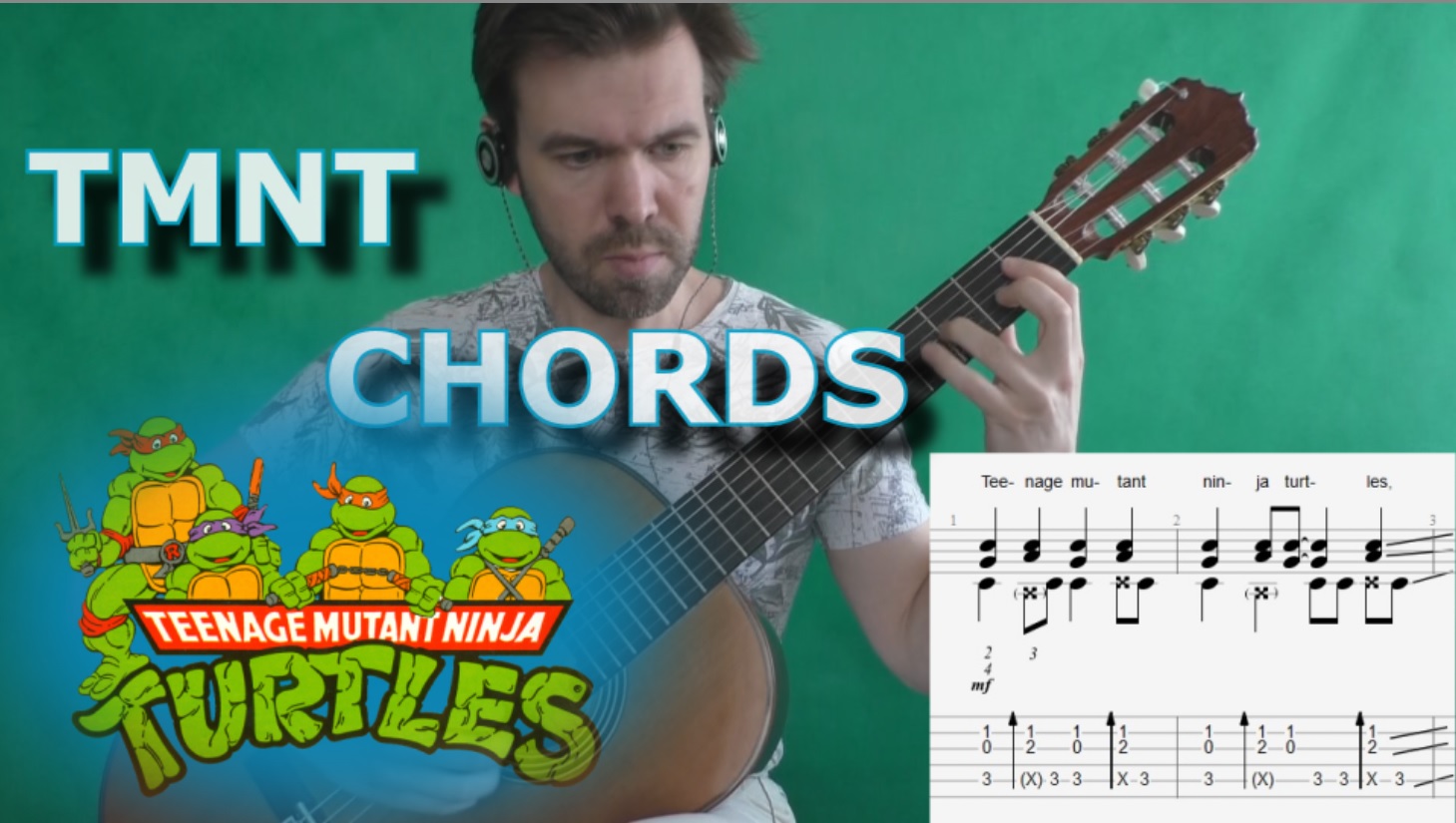 Черепашки-ниндзя на гитаре / TMNT (chords - lesson) смотреть онлайн