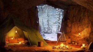 АСМР Атмосфера зимней пещеры - Метель, воющий ветер и звуки камина для расслабления