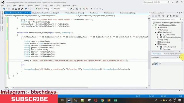 Hotel Management System in Csharp (C#, Visual Studio, MsSQL Server) Complete Project (Step by Step)