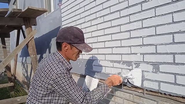 Новый медот , делаем кирпичи через трафарет.