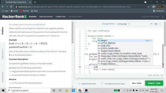 Get Node Value | Hacker Rank solution in C programming