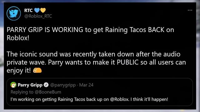 Roblox Audio COMING BACK!? (raining tacos back) смотреть онлайн
