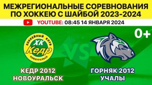 Межрегиональные соревнования по хоккею Кедр-2012 Новоуральск-Горняк-2012 Учалы. 14.01.2024. 08:45.