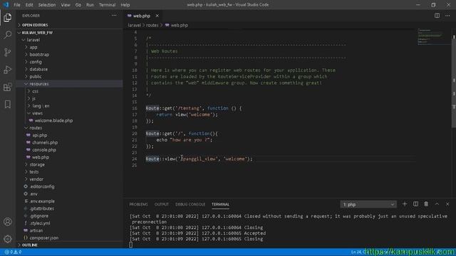 Routes pada Web Framework Laravel | Pemrograman web framework laravel (part 5)
