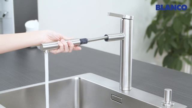 Кухонный смеситель BLANCO LINEE-S металл с выдвижным изливом смотреть онлайн