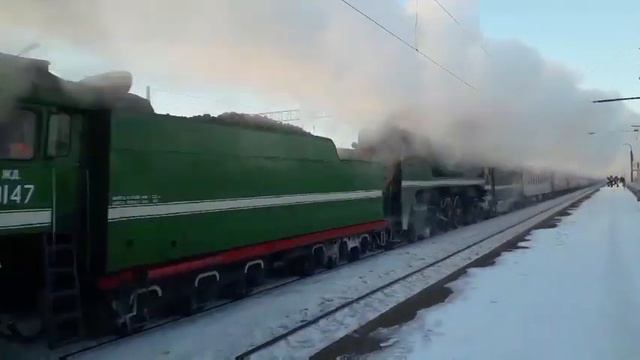 Паровозы П36-0147 и П36-0120 с туристическим поездом, ст. Нижний Новгород-Сортировочный смотреть онлайн