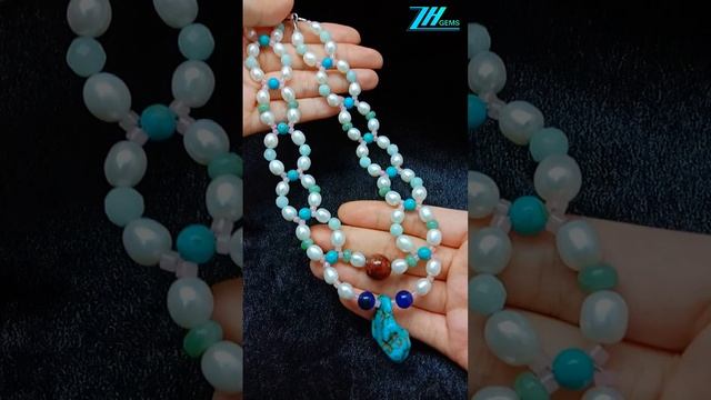 Natural turquoise jasper Amazonite and  pearl  smooth beads  Rose Quartz  Copper Rutilated Quartz05