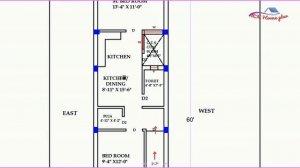 15 x 60 North Face 2 BHK House Plan with Front Parking & Staircase