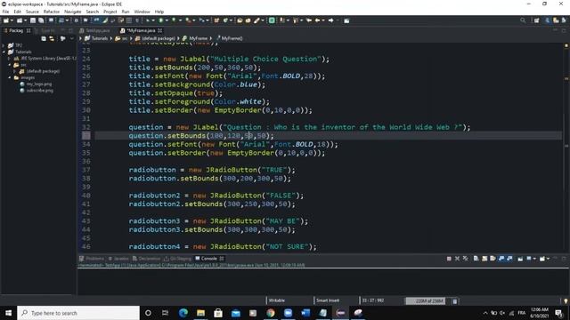 Java GUI Tutorial #42 - Making A Simple Multiple Choice System In Java GUI Using JRadioButton  Clas