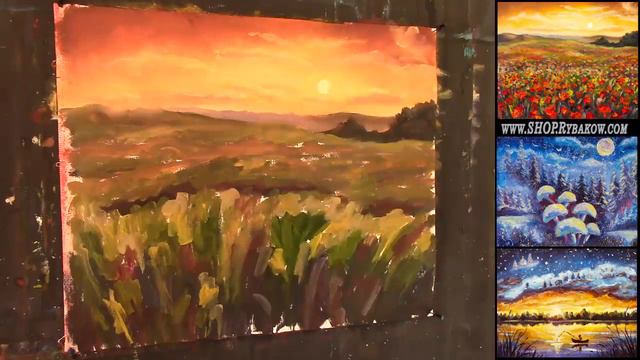 Full 1H34M lesson in Real Time! How to paint Field of red poppies at sunset painting смотреть онлайн