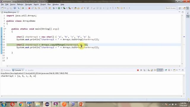 How to use copyOfRange(char[] original, int from, int to) method of Java.util.Arrays Class?