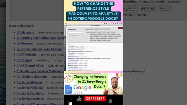 How to Change Reference Styles (Vancouver to APA style) in Zotero Reference Manager/Google Docs?