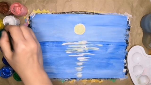 закат/ дельфин/ простой рисунок красками гуашь