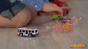 Автовоз - кейс 54 см, с тоннелем, 4 машинки, 1 автобус, 1 вертолет и 10 дорожных знаков G205-014
