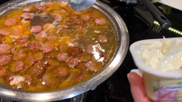 Сырный суп с копчеными колбасками. Суп с курицей и охотничьими колбасками за 15 минут. Food Time