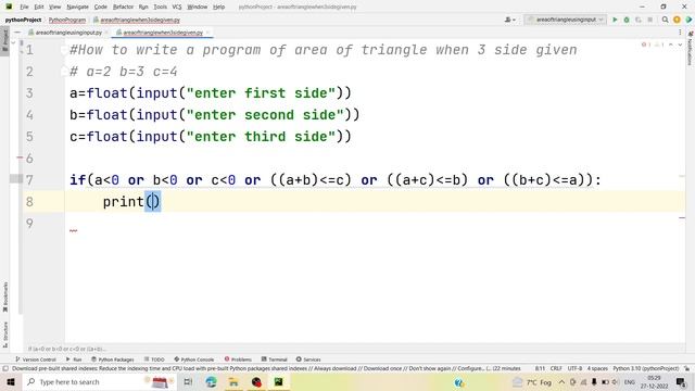 How to write a program of area of triangle when 3 side given using if else in python смотреть онлайн