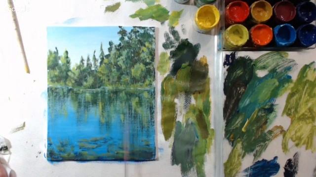 Наталья Йорк. Рисуем вместе "У пруда", гуашь. смотреть онлайн