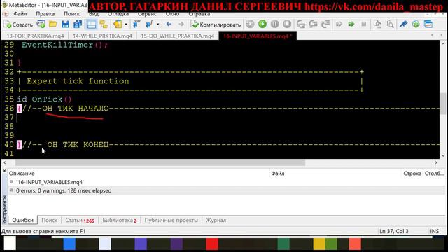 ПРОГРАММИРОВАНИЕ MQL4 РОБОТЫ, СОВЕТНИКИ С НУЛЯ ДО ГРААЛЯ УРОК 16 INPUT ПЕРЕМЕННЫЕ
