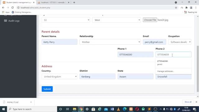 Online student details management system | Free Source Code
