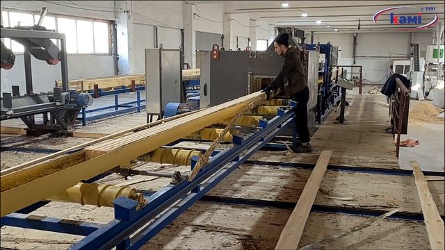 Пиление лафетов сосны длиной 6 м на двухвальном многопильном станке KRAFTER M/DOUBLE