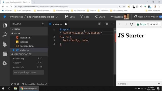 Using Stackblitz for html css javascript, make websites, web development