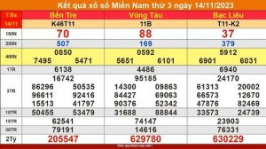 kết quả xổ số miền nam hôm nay ngày 14/11/2023 (xsmn: xs bến tre, xs vũng tàu, xs bạc liêu)