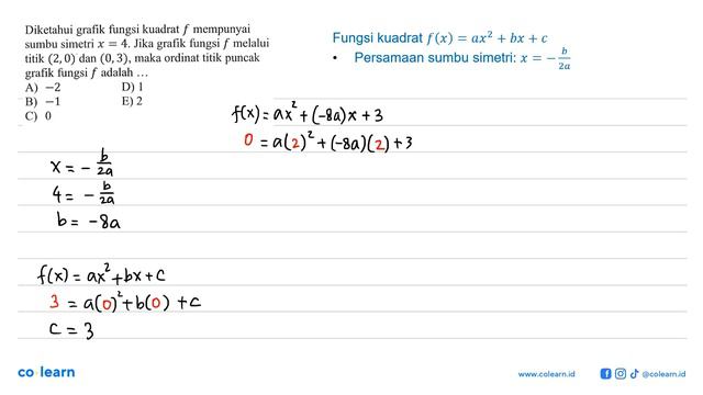 Diketahui grafik fungsi kuadrat f mempunyai sumbu simetri x=4 . Jika grafik fungsi f melalui.. смотреть онлайн